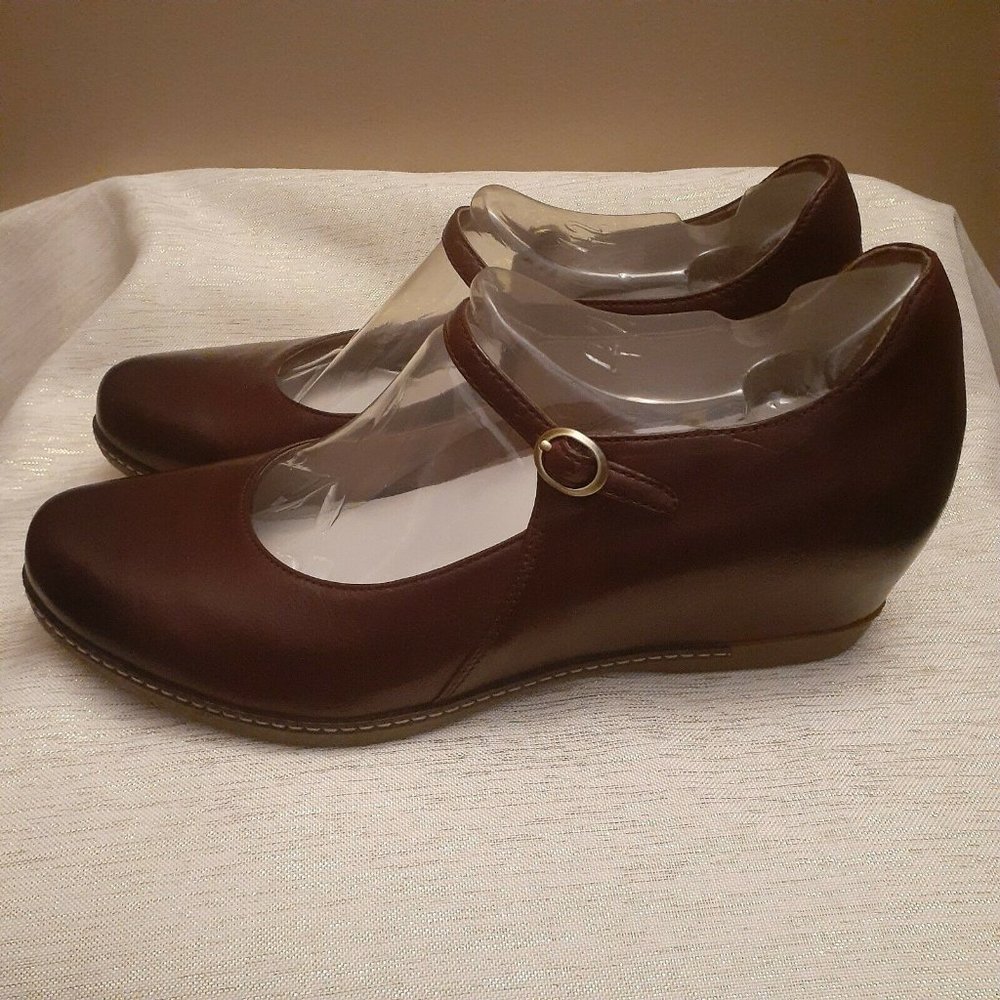 Dansko Brown Leather Mary Jane Wedge Shoes